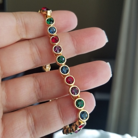 AUTHENTIC Swarovski 24k Gold Plated Multicolor Tennis Bracelet - Picture 5 of 17